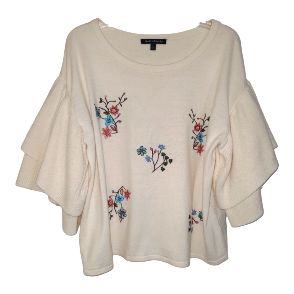 Jealous Tomato Cream Embroidered Floral Top Sz L